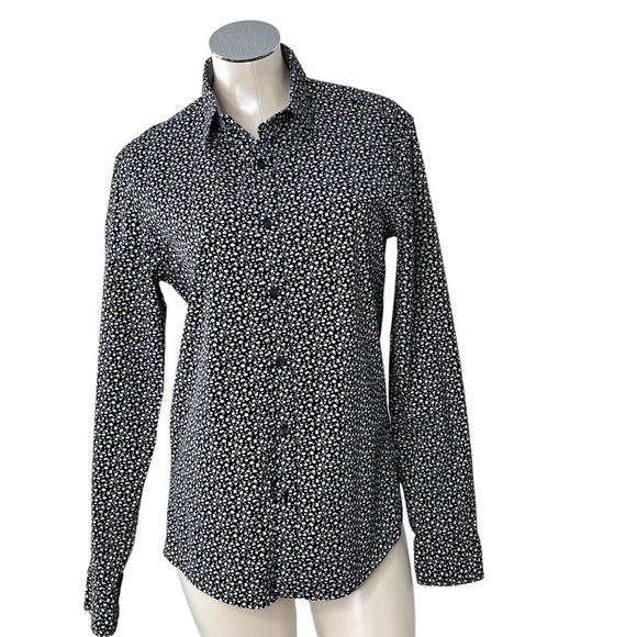 MICHAEL KORS Black White Floral Slim Fit Button Down Blouse Women's Size S - Picture 1 of 16